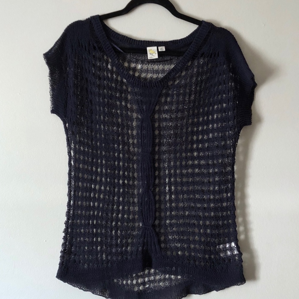 Anthropologie Yellow Bird Navy Lace Sheer Knit Top